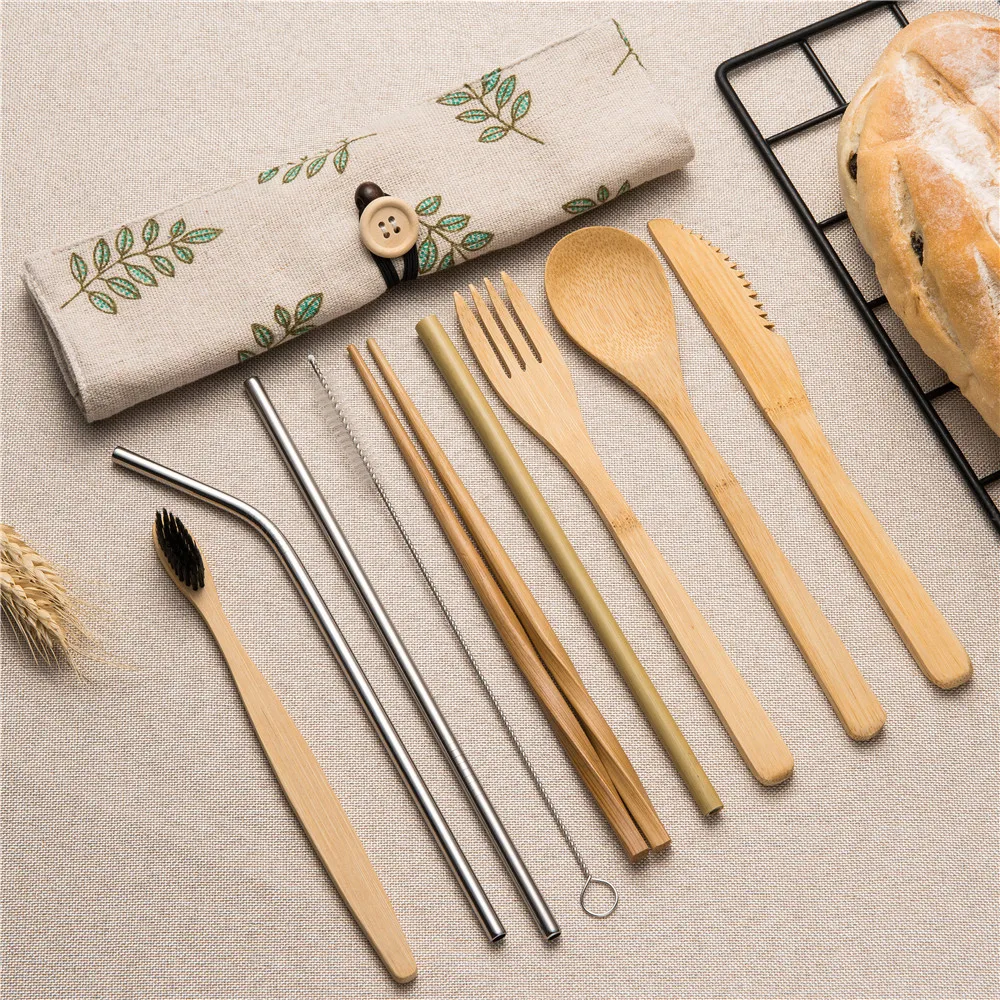 Корейская кухня путешествия столовые приборы комплект переносной посуды вилки, ножи, ложки Bamboon столовые приборы 10 шт. с сумкой столовые наборы