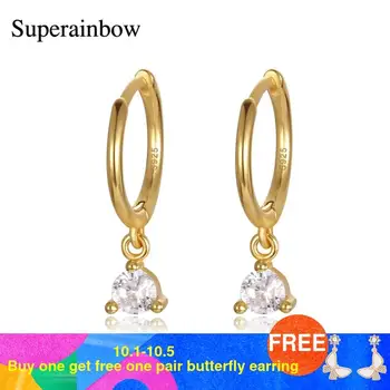 

SUPERAINBOW 925 Sterling Silver Personality Small Zircon Hoop Earrings for Women Gold Geometric Circle Earrings Jewelry SR-E230