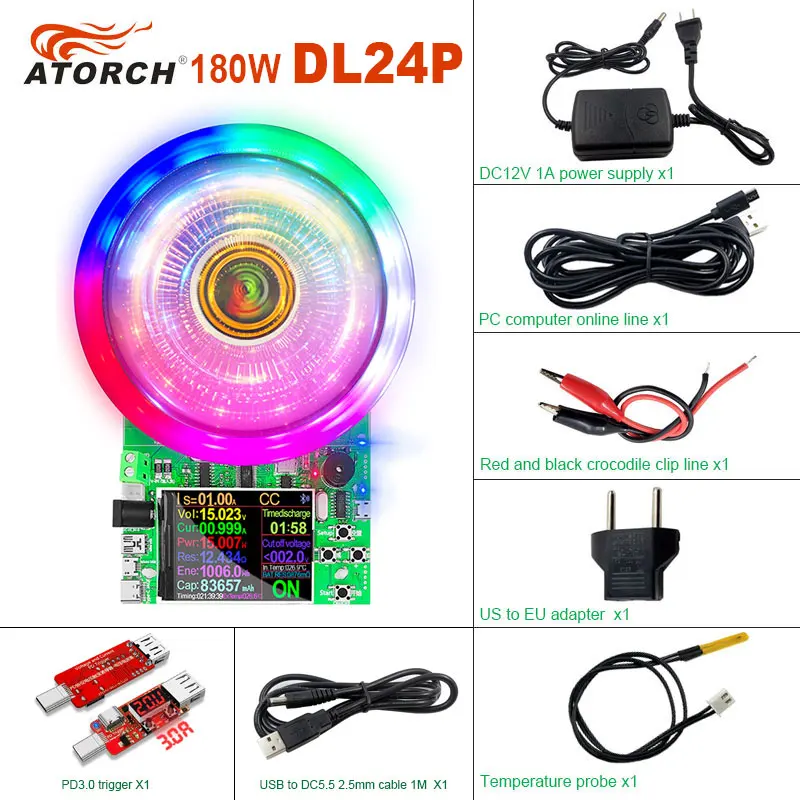 US $51.26 180w Dc Tester App Electronic Load Lithium Battery Capacity Monitor Discharge Charge Power Meter Supply Checker PdQc Trigger