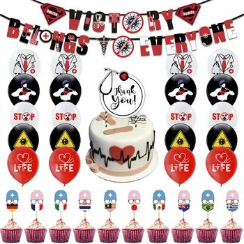 

Anti-epidemic Theme Pull Flag Banner Cake Insert Party Balloons Decoration Celebrate Decor Hanging Swirls Party Supplies