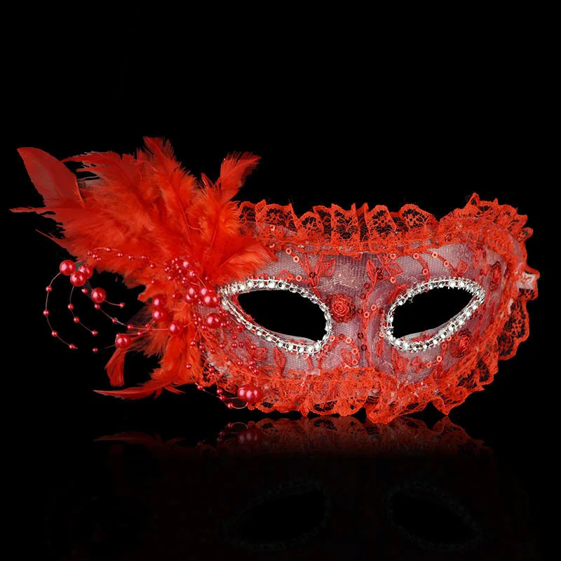 

Halloween Makeup Ball Princess Mask Party Annual General Meeting Half Face Pearl Lace Man-made Diamond Feather Women's Mask
