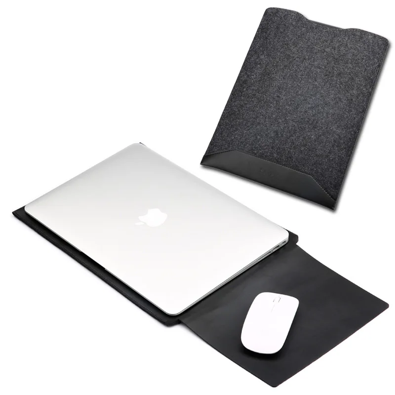 black Чехол для мыши, чехол для ноутбука Xiaomi Macbook Air 12 13, чехол retina Pro 13,3 15 15,6, Модный чехол для ноутбука из искусственной кожи - Цвет: black