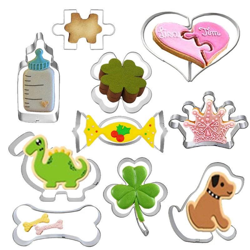 

10 Pcs Cookie Cutters Dinosaur Dog Love Candy Flower Shape Pizza Bread Biscuit Mold Cutting Form For Fondant Baking Accessories