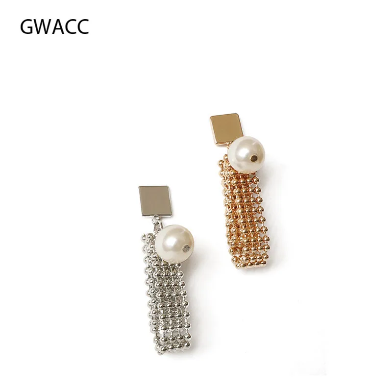

GWACC Exaggerated Chain Pearl Drop Earrings For Women Folding Original Design INS Metal Earrings Gold Silver Color Jewelry boho