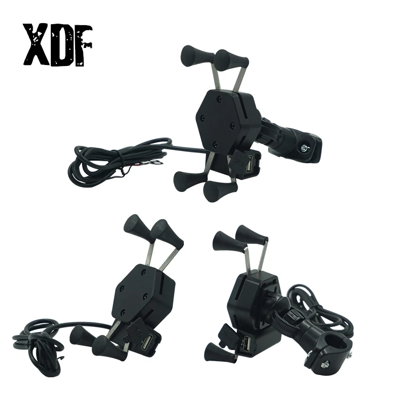 Motorcycle Bike Mobile Phone Stand Holder 360 Rotatable With USB Charger Socket X Type Handlebar Rearview Mirror Mount bracket universal motorcycle bike mobile phone holder bracket mount handlebar side mirror stand with wireless charger shock absorber