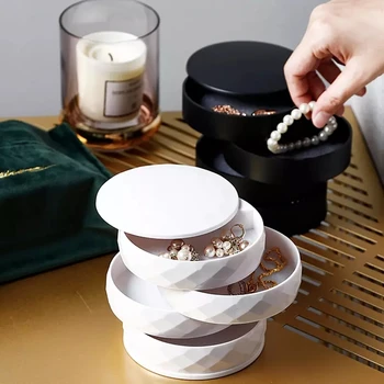 

Women Simple 4-Layer Rotatable Jewelry Storage Box Accessory Makeup Organizer Container Desktop Sundries Makeup Storage Box