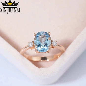 

Shining BlueCrystal 14K Rose Gold Rings For Women Fashion Aquamarine Jewelry Luxury ZirconPromise Ring Charms Anel diamond ring