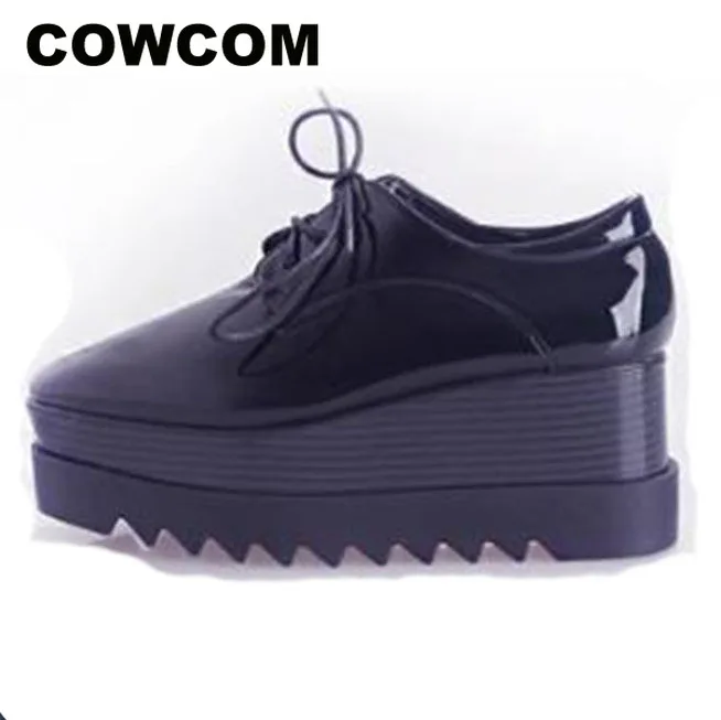 COWCOM/туфли из лакированной кожи на платформе женские летние тонкие туфли с глубоким носком женская обувь для