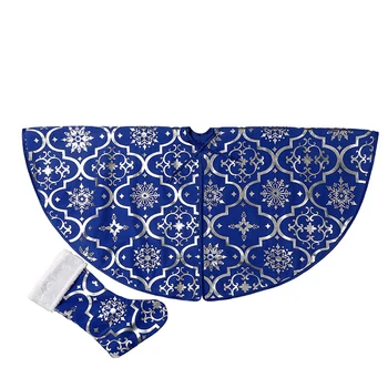 

Holiday Decor Floor Mat Round 120cm Diameter New Year Christmas Tree Skirt Bottom Dress With Stocking Home Festival Ornament