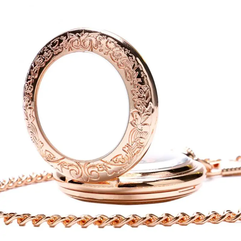 Antique Rose Gold Transparent Glass Roman Numerals Mechanical Hand Wind Pocket Watch Pendant Chain Clock Gifts Men Women reloj