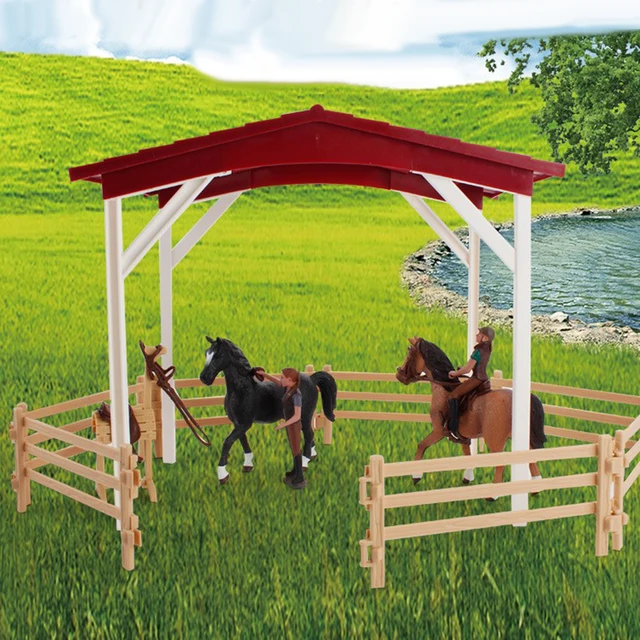 Farm Horse Scene Anction Figure Fence Statues Collection for Tabletop Decor 2