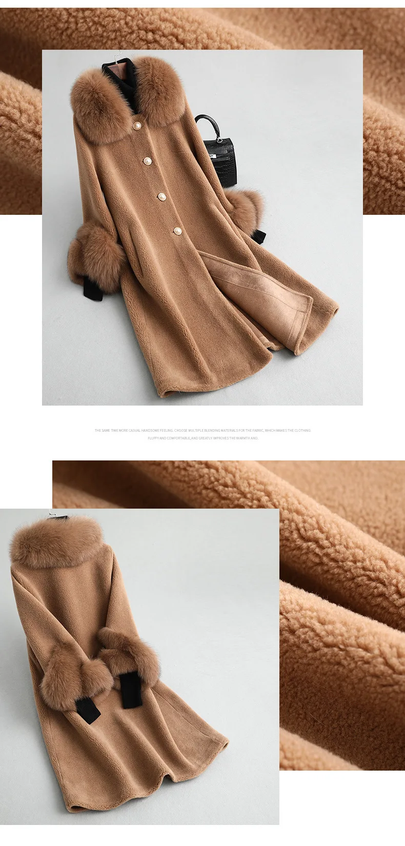 Excellent 2019 winter real fur coat ladies high quality fox fur collar long jacket Korean clothes wool fur coat and coat 5