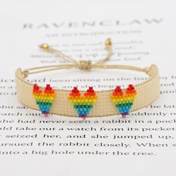 

Go2Boho Miyuki Bracelets Boho Bracelet For Women Rainbow 3 Heart Jewellery 2020 Fashion Handmade Woven Adjustable Pulseras