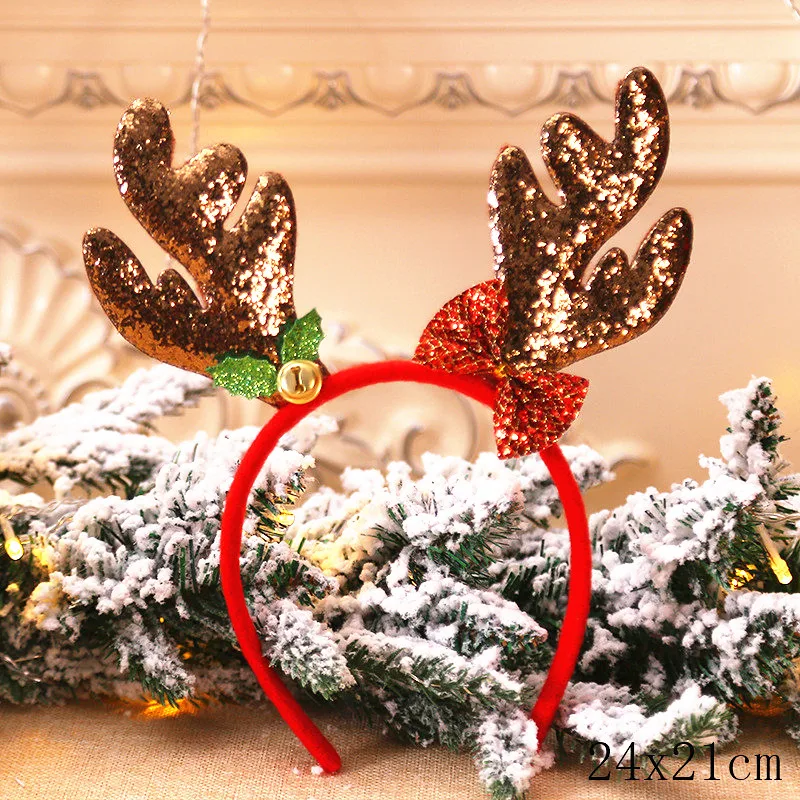 Рождественские повязки на голову с Сантой елкой, лосем, обруч на голову с рогами, детские головные уборы для взрослых, орнамент с оленями, рождественские украшения, вечерние, косплей - Цвет: style10-31-dark gold