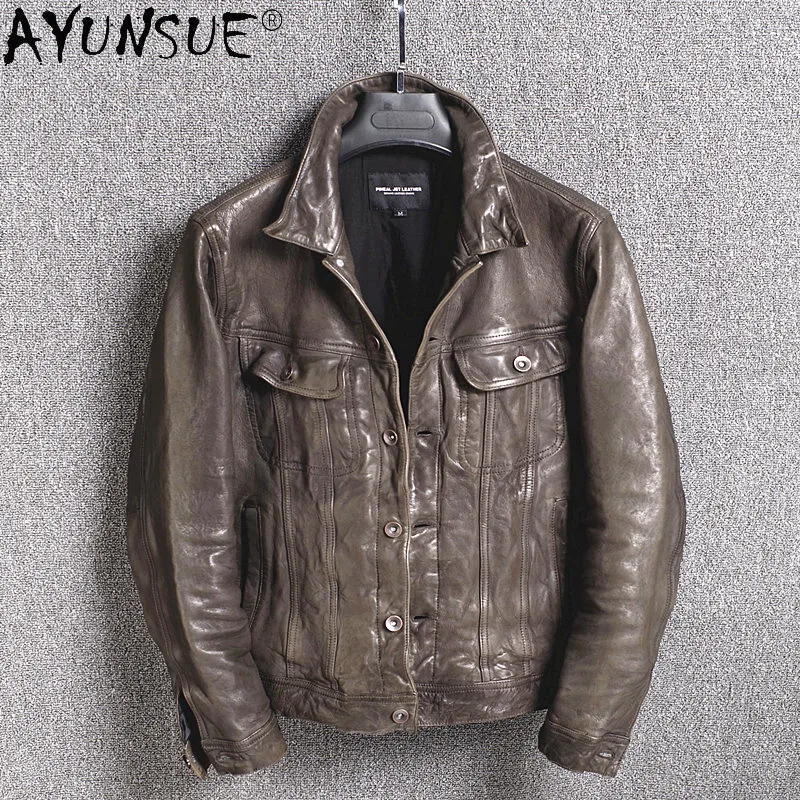 

Fashion Leather Jacket Men Streetwear Real Sheepskin Coat Men Motorcycle Men's Clothing Bomber Jacket Chaquetas Hombre WPY3664
