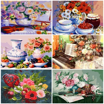 

HUACAN Painting By Numbers Flowers Drawing On Canvas Hand Painted Paintings Art Gift DIY Pictures By Number Piano Home Decor