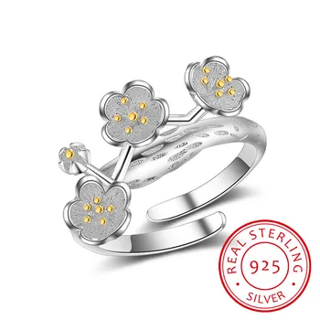 

2019 New Arrivals Pure 925 Sterling Silver Cheery Flower Rings for Women Adjustable Size Ring Fashion sterling-silver-jewelry