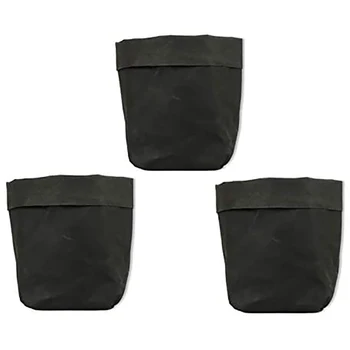 

3-Pack Kraft Paper Storage Container Washable Reusable Black for Home Decor Flower Pot Pet Carrier Toy Box