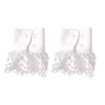 

Women Handmade Fake Sleeves Crochet Eyelash Lace Panel Horn Cuffs Wrist Warmers