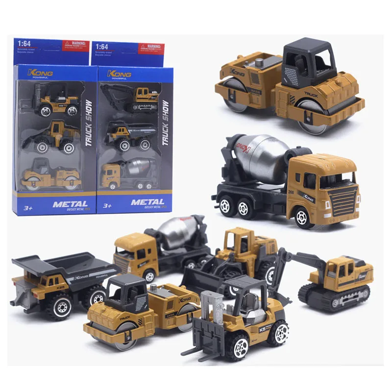 1:64 Alloy-Engineering Collections Excavator-Forklift-Model Cars-Set Vehicle Children