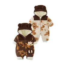 Baby Winter One-piece Suit Cute Bear Male Baby Lamb Wool Plus Velvet Padded Suit Female Newborn Foreign-style Outing Clothes