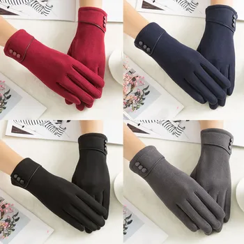 

Ladies Elegant Wrist Mittens Driving Glove Guantes Invierno Women Winter Gloves Keep Warm Solid Color Button Gloves