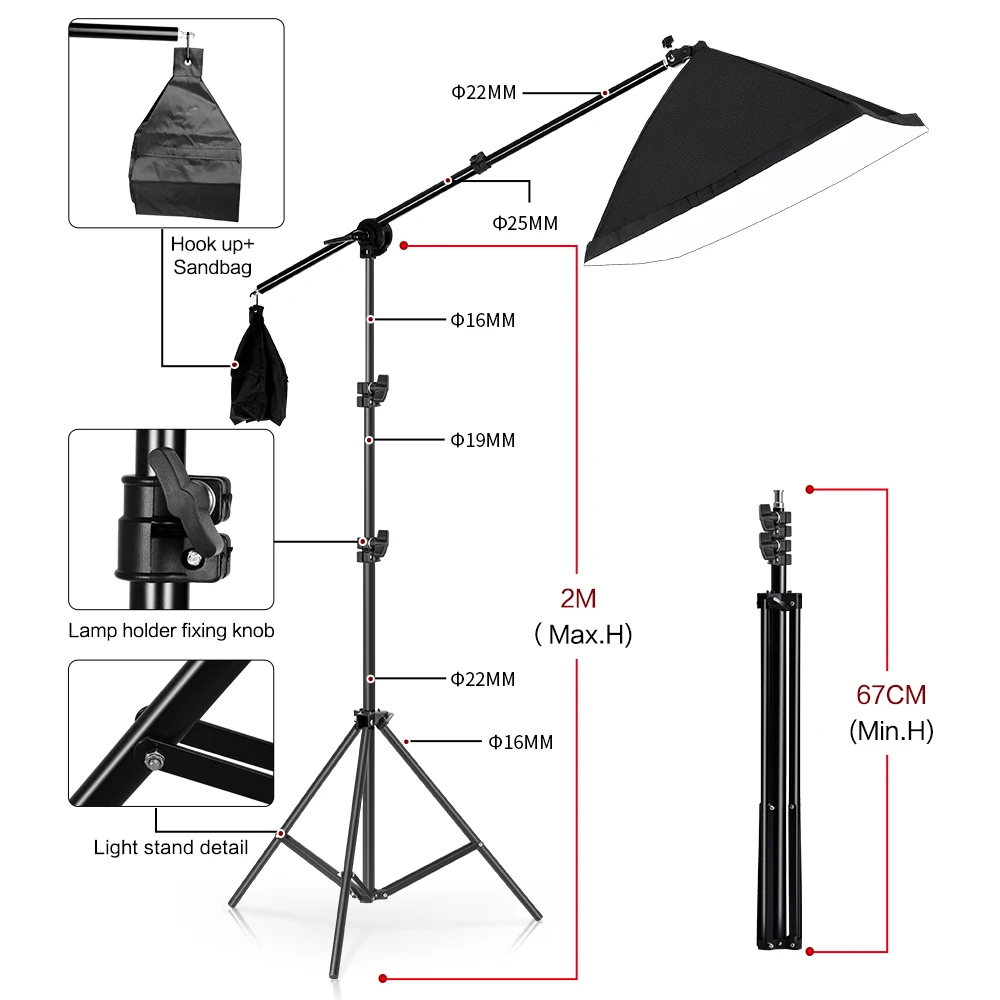 Photography Softbox Lighting Kit Continuous Lights Photo Equipment Studio Accessories With Cantilever Frame Support System
