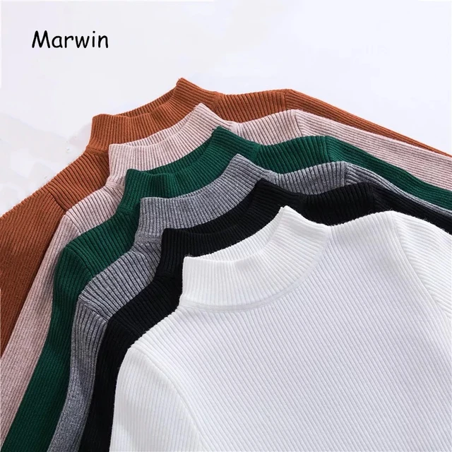 Marwin New-coming Autumn Winter Tops Turtleneck Pullovers Sweaters Primer shirt long sleeve Short Korean Slim-fit tight sweater 1