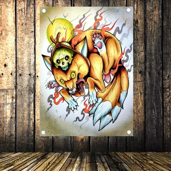 

Beautiful tattoo Poster Banner Four Holes Canvas Flag High quality Cloth Painting Tapestry Wall Sticker Bar Cafe Home Decor