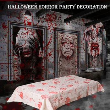 

Halloween Decoration Horror Hand Print Blood Print Tablecloth Apron For Halloween Party Home Decoration Haunted House Props