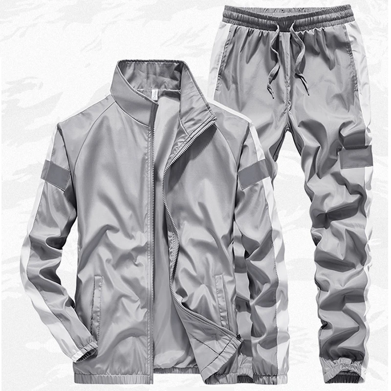 grey Спортивный костюм мужские комплекты одежды из двух предметов Повседневная Светоотражающая куртка+ штаны Мужская спортивная одежда для тренажерного зала для бега спортивные костюмы мужской спортивный костюм - Цвет: grey