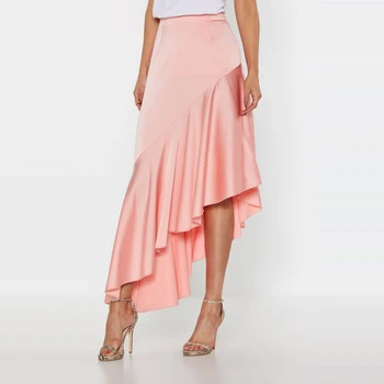 

Asymmetrical Pleated Long Skirts Summer Lady Solid Casual Prom Party Long Hihg Quality Skirts