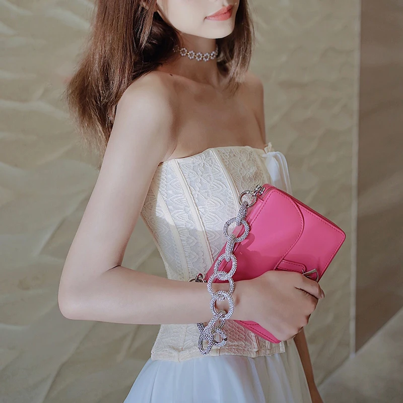 BAMADER Short Bag Strap Shine Rhinestone Hand Wrist Strap DIY Handbag Handle Chain Strap Acrylic Fashion Woman Bag Chain Straps