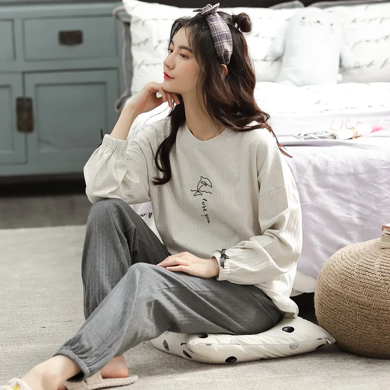 

Pajamas Women's Long Sleeve Cotton Spring Autumn New Japanese and Korean Version of Thin Large Size Casual Wear Home Wear Suit