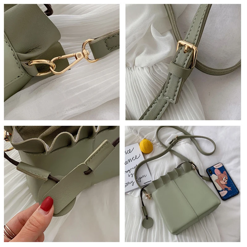 Модный корейский кошелек из искусственной кожи, однотонная сумка на плечо, женская модная сумка с рюшами, сумка через плечо, Женская гофрированная сумочка, сумка-мессенджер Bolsa