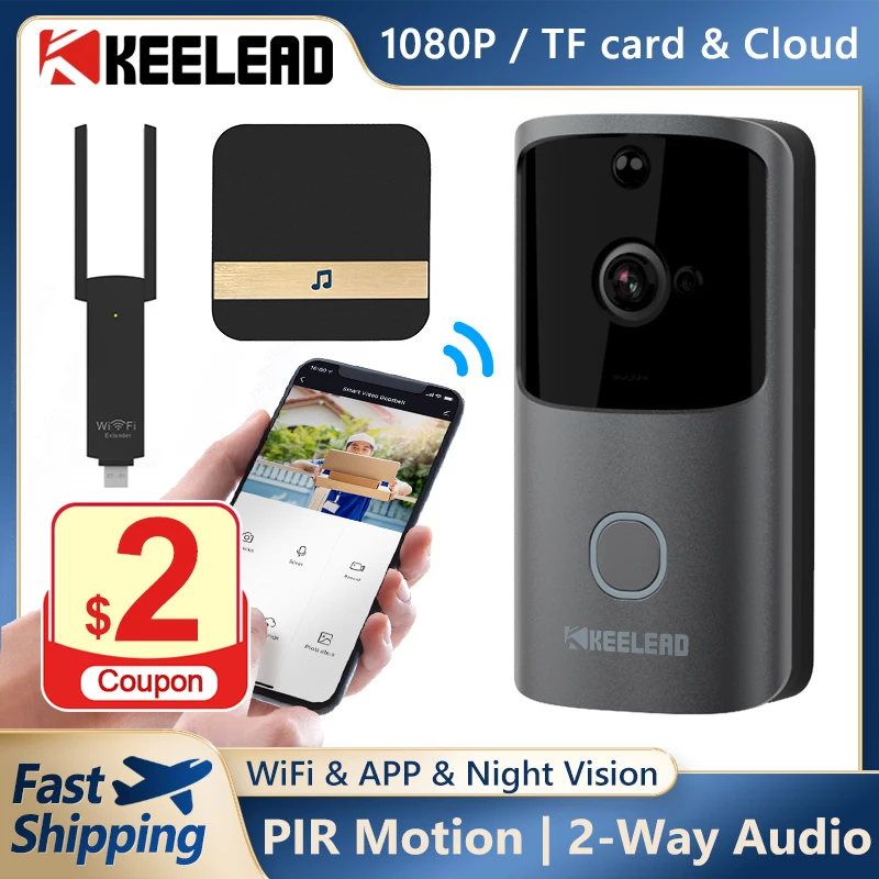 Умный Домашний домофон KEELEAD видеодомофон с питанием от PIR HD Wi-Fi звонок на дверь