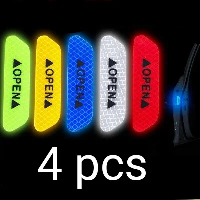

4pcs Car Door Sticker Decal Warning Tape Auto Reflective Stickers Reflective Strips Car-styling 5 Colors Safety Mark Accesories