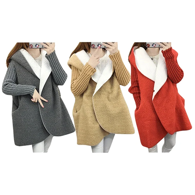 

Hooded Casual Sweater Coat Women 2019 New Autumn Cardigan Knit Coat Female Long Horn buckle Loose Coat Sweater Outerwear