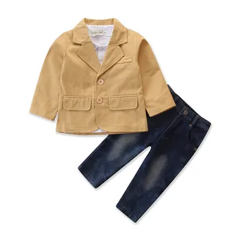 

2020 new gentleman suit boy suit jacket jeans 3-piece set