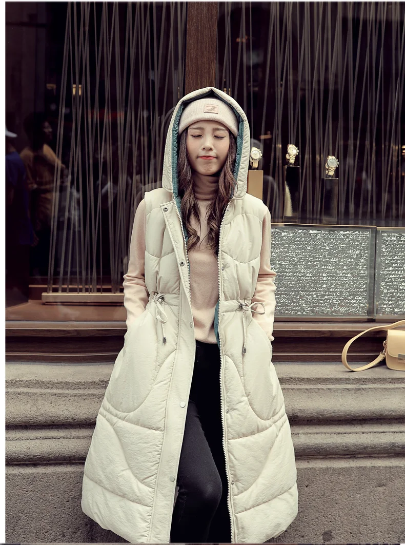 YASUGUOJI корейский модный черный жилет для женщин зимние пальто без рукавов и куртки пальто с капюшоном мягкий женский длинный жилет для женщин
