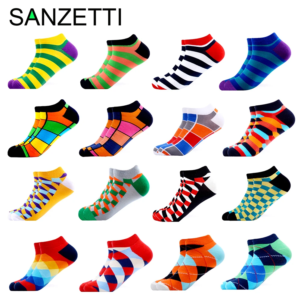 SANZETTI 16 пар/лот смешные мужские носки летние крутые по щиколотку цветные
