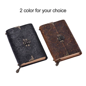 

Embossed soft leather travel notebook, diary notepad with lock and key kraft paper, suitable for corporate office sketching and