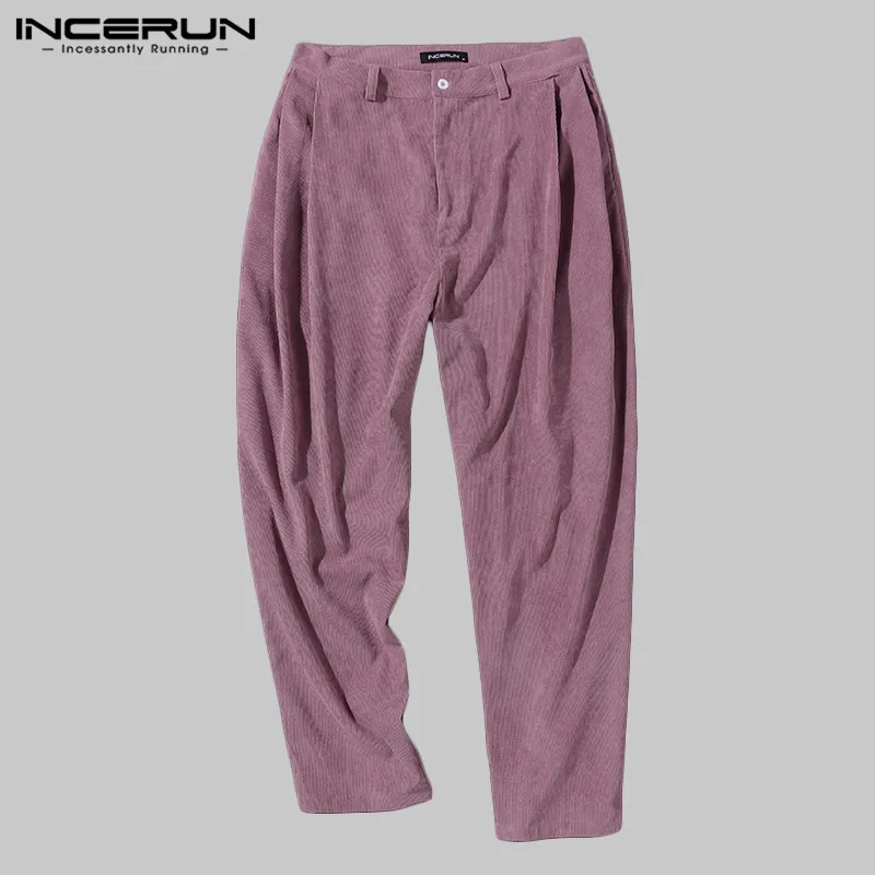 INCERUN,, мужские однотонные шаровары, модный тренд, Мешковатые повседневные брюки, Джокер, уличная одежда, мужские вельветовые спортивные штаны для бега - Цвет: Pink