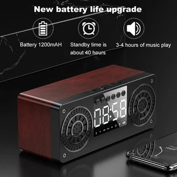 

Wooden Bluetooth Speaker Multi-Function Portable Subwoofer Music Center LED Display Alarm Clock Retro Column Support TF USB AUX