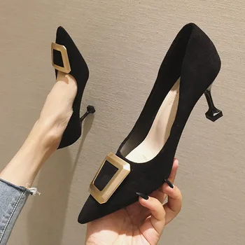 

2019 Superstars Comfortable Geniune Leather Metal Decoration Stiletto High Heels Slip On Elegant Lady Wedding Party Pumps