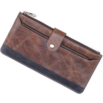 

Vintage Genuine Leather Long Wallet Men Hasp Purse For Men Credit Card Purses Oil Wax Leather Man Clutch Retro Male Wallets 50