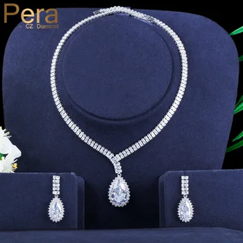 

Pera Brand Brillant White Cubic Zirconia Big Water Drop Earrings and Necklace Set for Women Costume Party Jewelry Sets J358