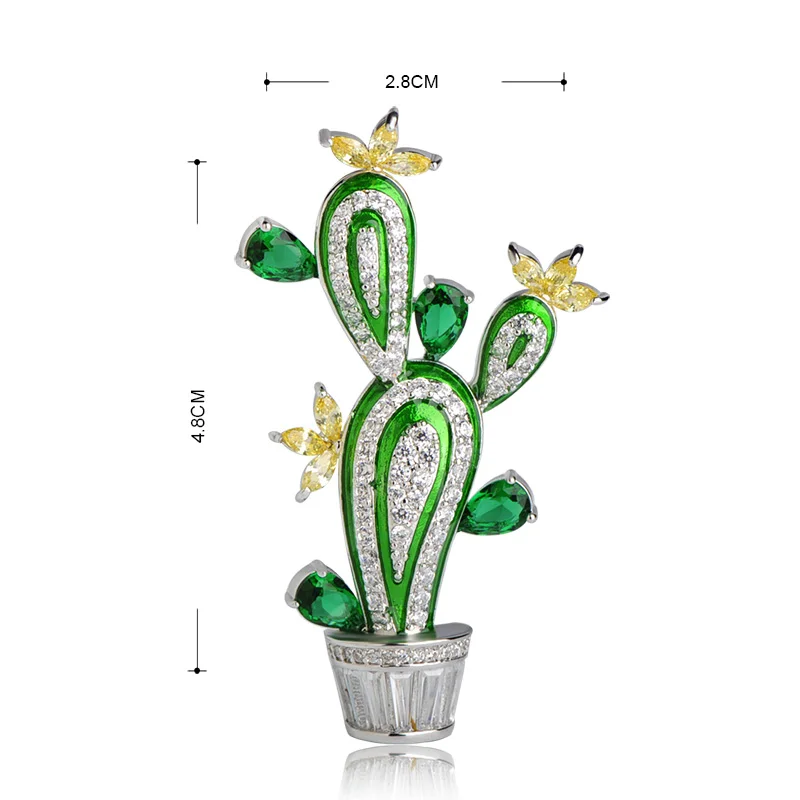 Funmor Cactus Shape Plant Flower Brooches For Women Men Cubic Zircon Wedding Party Jewelry Hijab Pins Clothes Suit Accessories