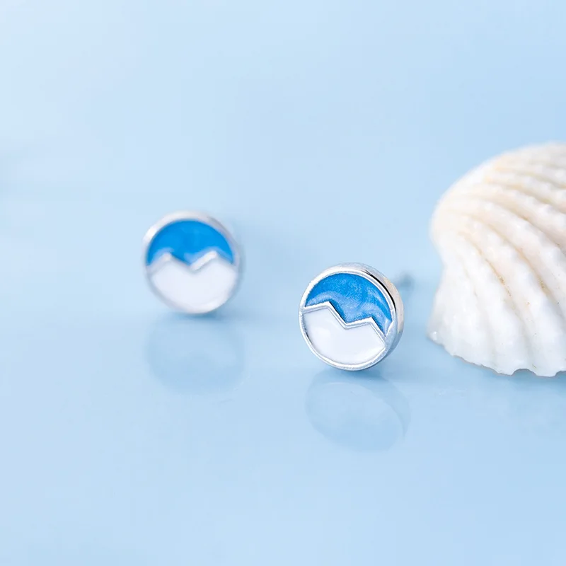 Trustdavis 925 пробы серебряные милые синие и белые круглые серьги-гвоздики для женщин Свадебные ювелирные изделия подарок DS2210