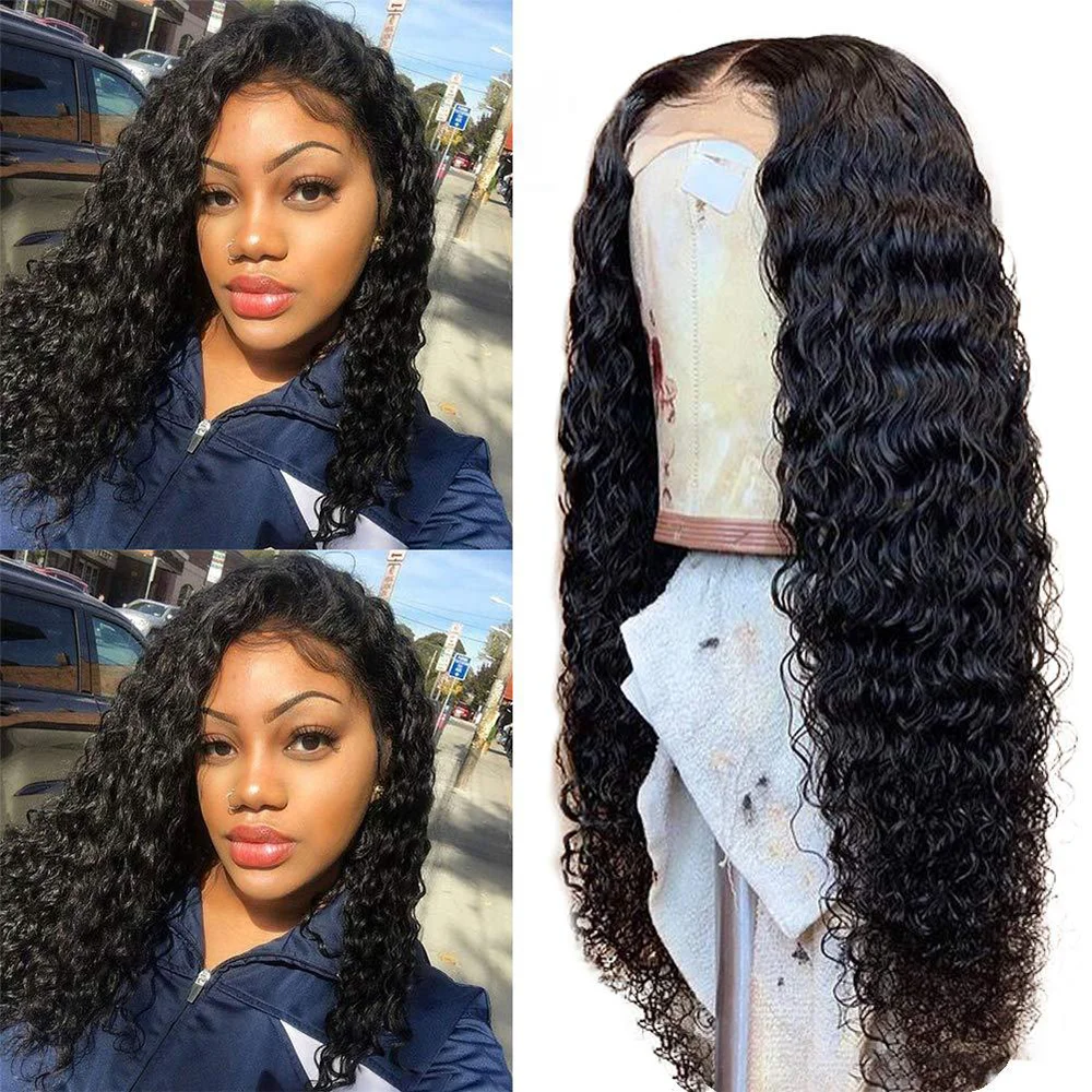 FGY 26 Inch Black Female Long Black Water Wave Curly Hair African Style Wig Cosplay Lady Synthetic Natural Fiber Hand-Woven Wig